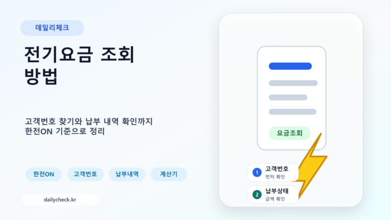 전기요금 조회 방법과 고객번호 납부내역 확인을 설명하는 가로형 대표 이미지