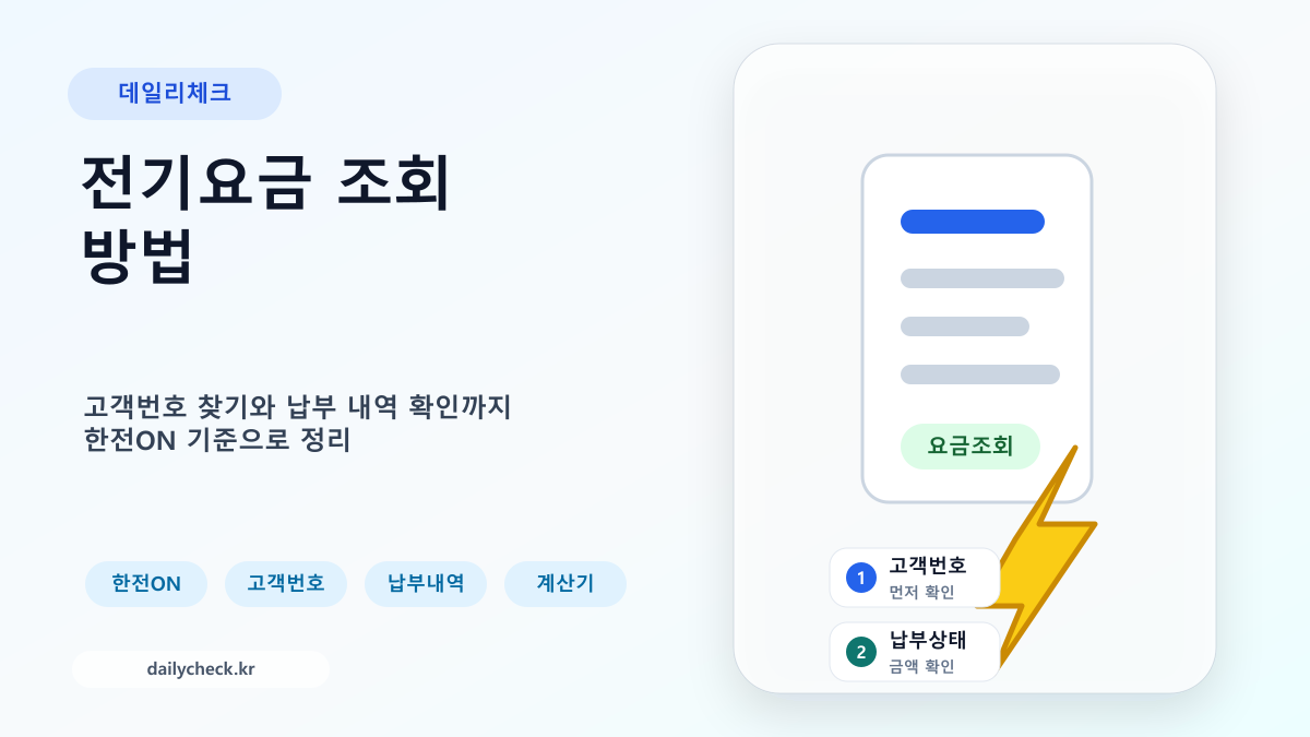 전기요금 조회 방법과 고객번호 납부내역 확인을 설명하는 가로형 대표 이미지