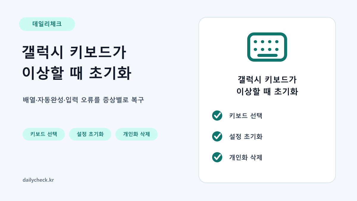 갤럭시 키보드가 이상할 때 초기화을 설명하는 가로형 대표 이미지