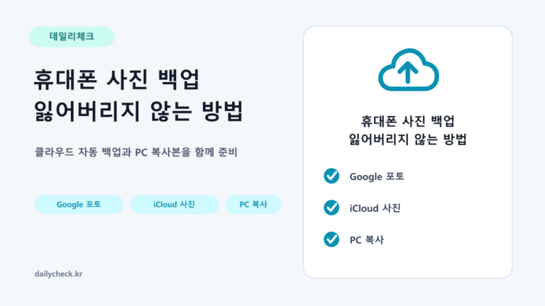 휴대폰 사진 백업 잃어버리지 않는 방법을 설명하는 가로형 대표 이미지