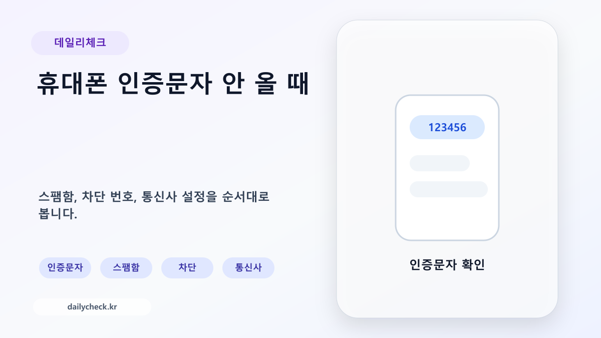 휴대폰 인증문자 안 올 때 인증번호와 스팸 차단을 확인하는 가로형 대표 이미지