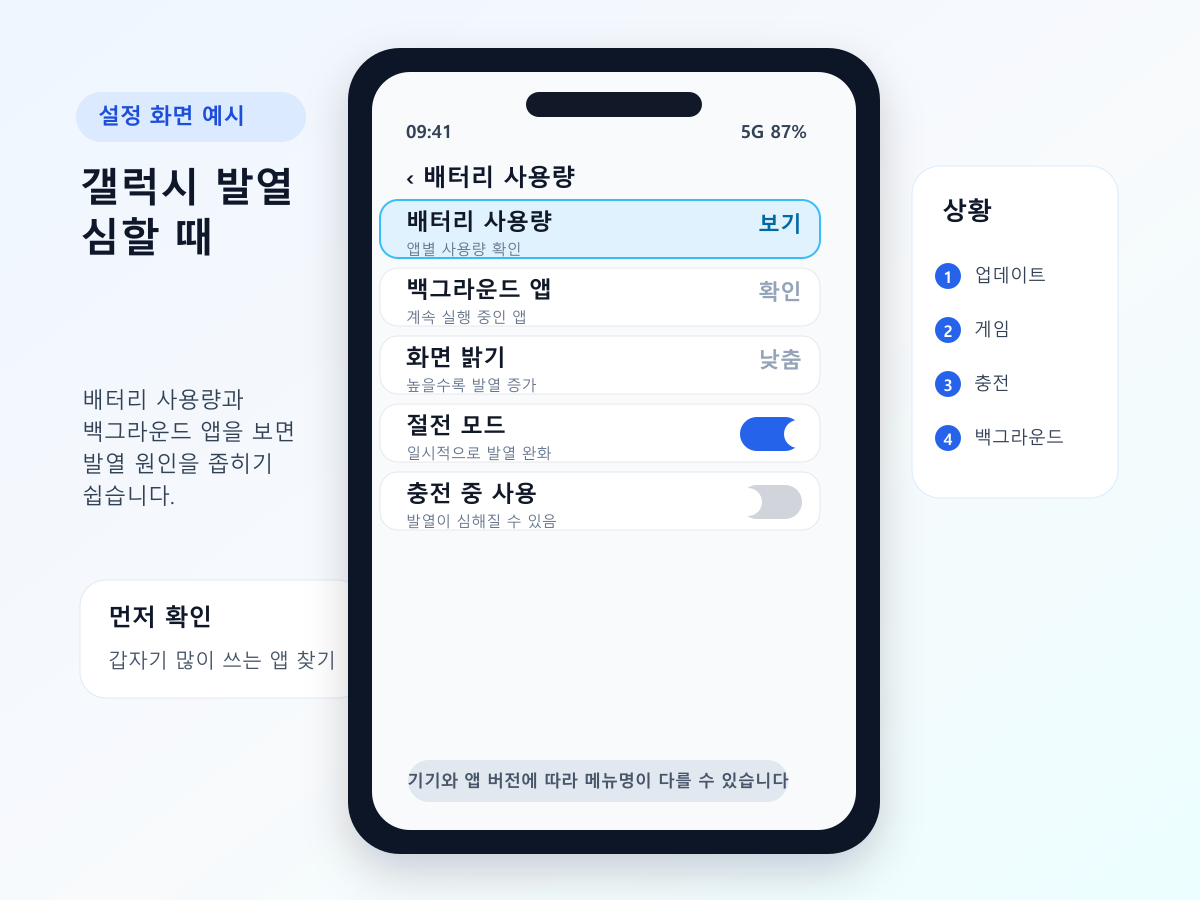 갤럭시 발열 심할 때 배터리 사용량에서 앱을 확인하는 화면 예시
