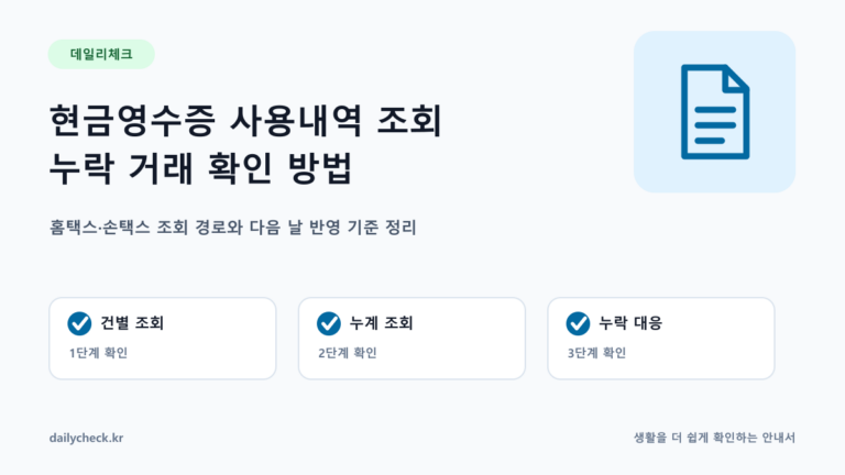 현금영수증 사용내역 조회 누락 거래 확인 방법 내용을 설명하는 가로형 대표 이미지