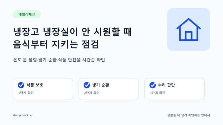 냉장고 냉장실이 안 시원할 때 음식부터 지키는 점검 내용을 설명하는 가로형 대표 이미지