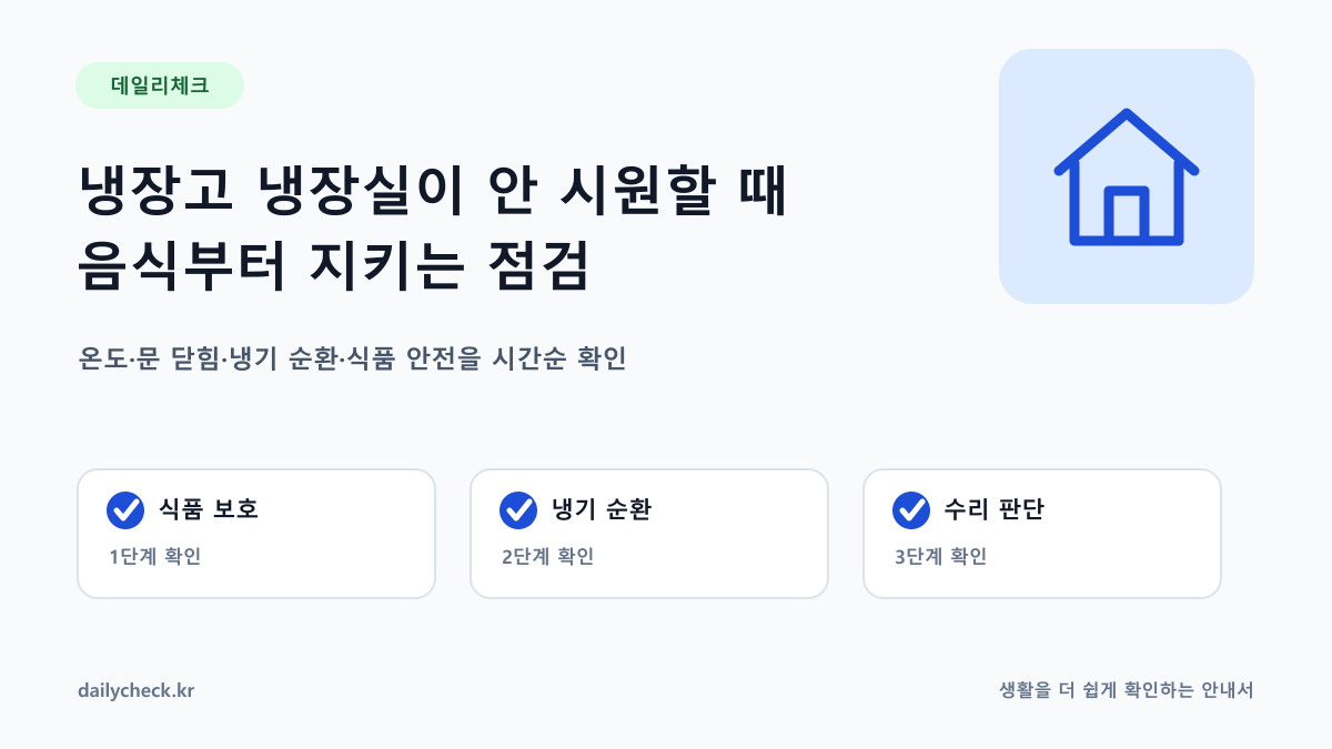 냉장고 냉장실이 안 시원할 때 음식부터 지키는 점검 내용을 설명하는 가로형 대표 이미지