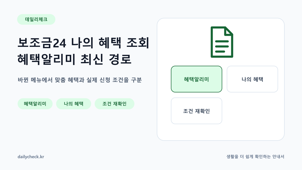 보조금24 나의 혜택 조회 혜택알리미 최신 경로 내용을 설명하는 가로형 대표 이미지