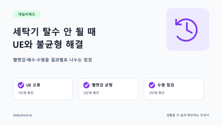 세탁기 탈수 안 될 때 UE와 불균형 해결 내용을 설명하는 가로형 대표 이미지